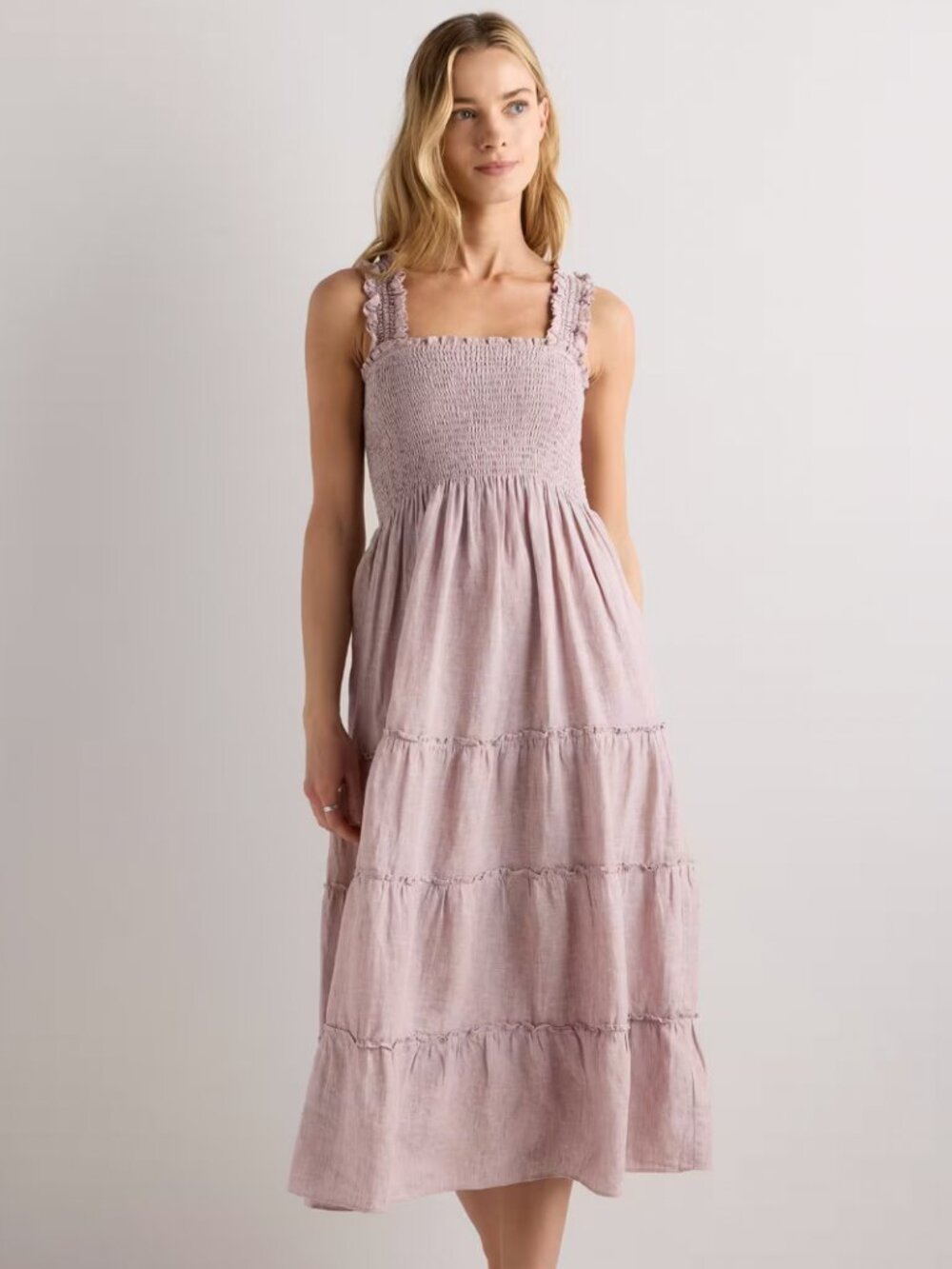 Quince 100% European Linen Smocked Midi Dress - Picture 2 of 5